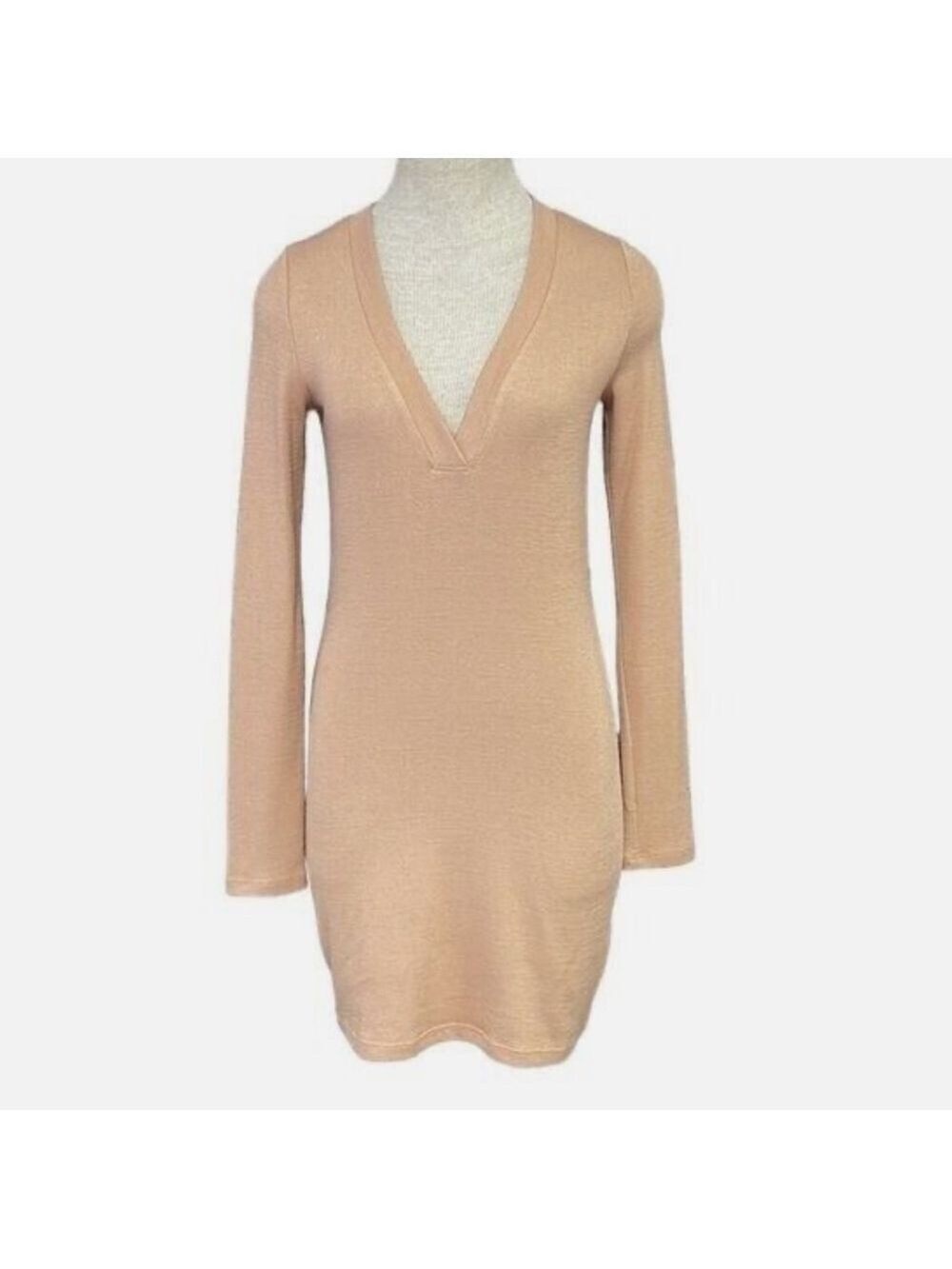 Wilfred Free Aritzia Women's V-Neck Bodycon Mini Dress Long Sleeve Stretch Small